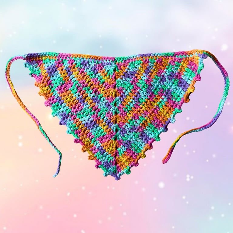 Crochet Rainbow Cotton Picot Bandana - Colourful-Nature-Pride - Perfect
