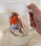 Robin Frosted Beer Glass, 500ml Glass Stein with Handle.  - Image 1