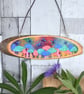 Fantasy Toadstool Garden. Hand painted wood slice plaque - Image 1