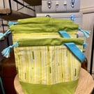 Drawstring project bag for knitting, crochet or embroidery - 80's lemony stripes