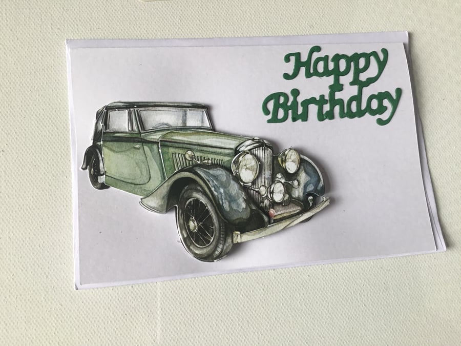 birthday card. Classic car. Decoupage. Card for car lover. CC719