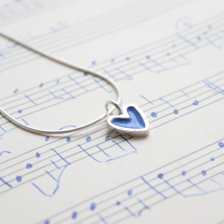 Silver and enamel heart necklace, dainty heart necklace