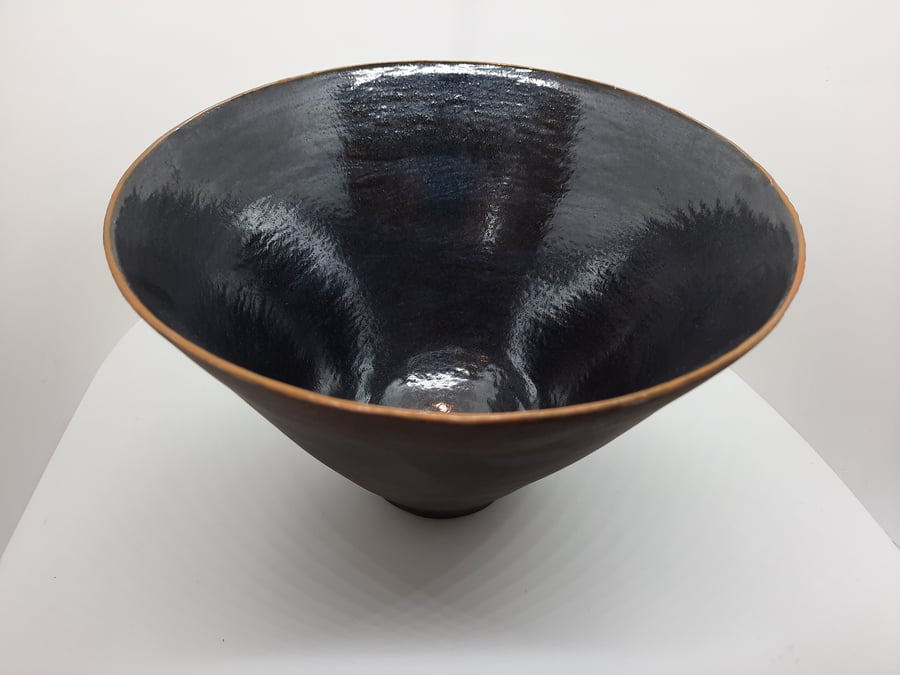 Large black clay tall bowl