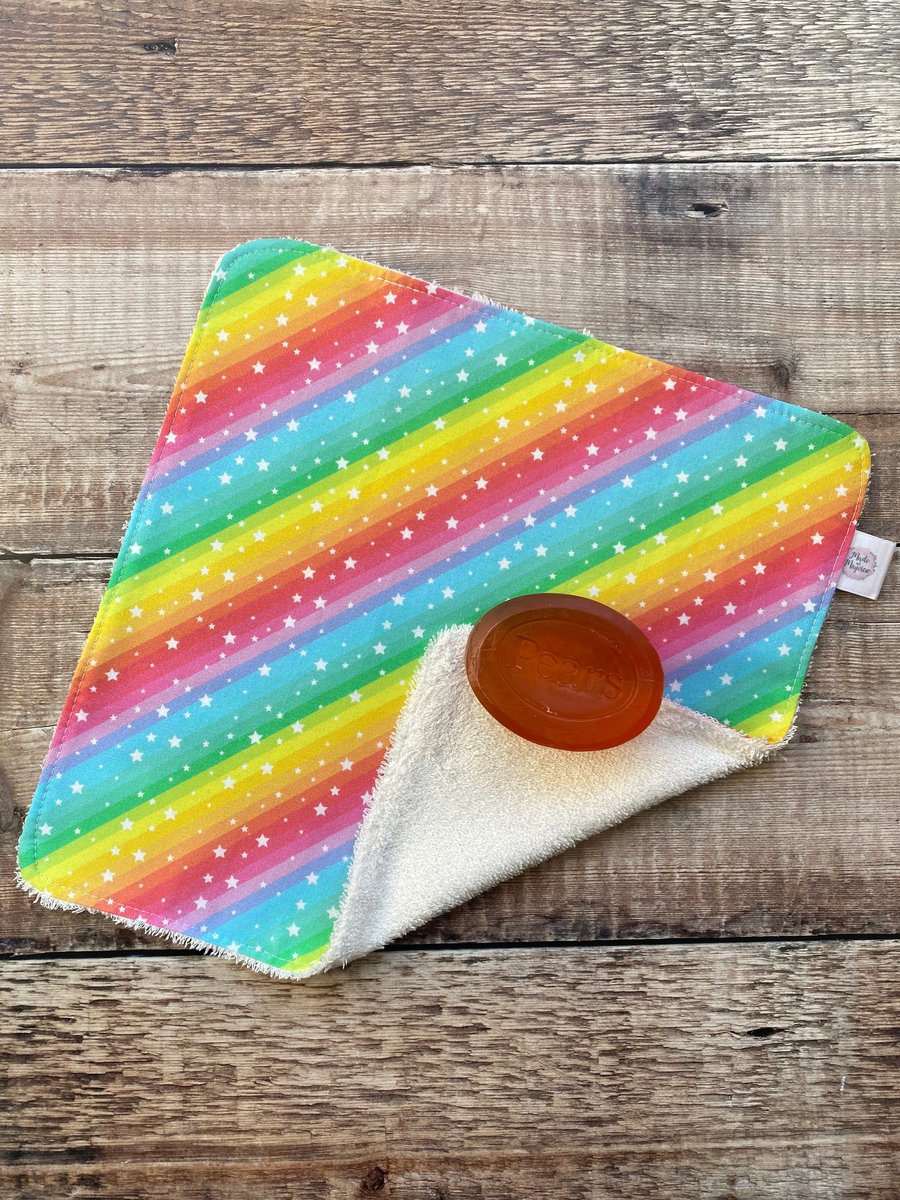 Organic Bamboo Cotton Wash Face Wipe Cloth Flannel Rainbow Bright Stripe Stars