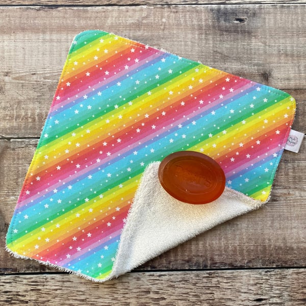 Organic Bamboo Cotton Wash Face Wipe Cloth Flannel Rainbow Bright Stripe Stars