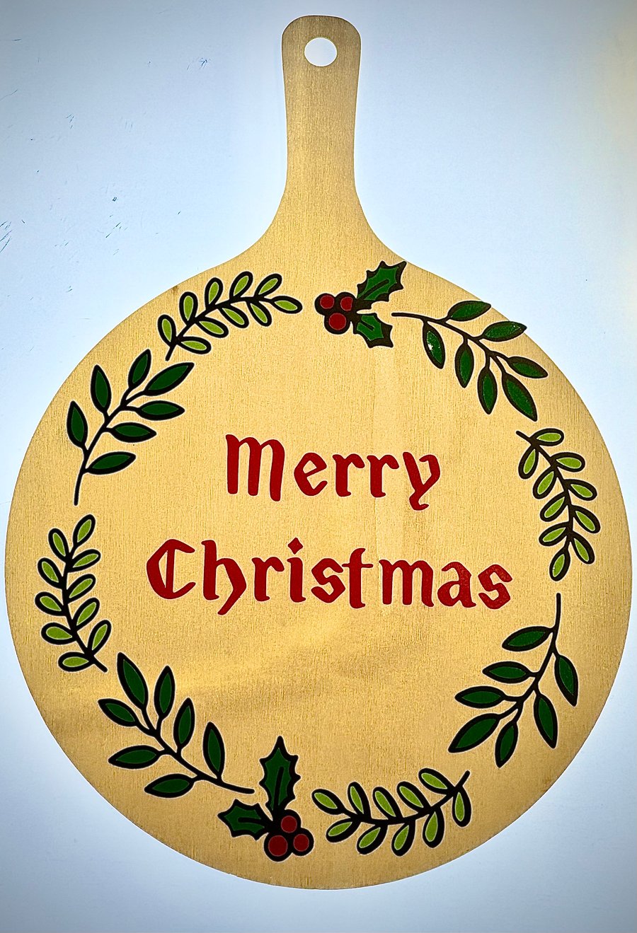 Handmade Merry Christmas Sign – Holly & Greenery Design