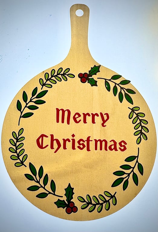 Handmade Merry Christmas Sign – Holly & Greenery Design