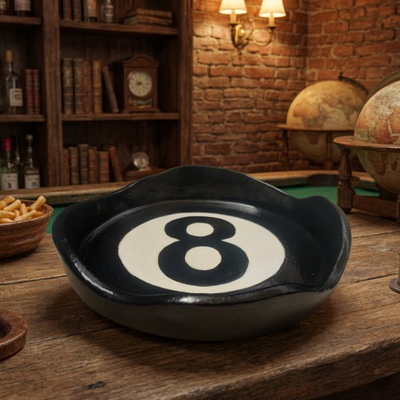 Black No 8 Pool Ball Large Trinket Dish For Jewellery,, Keys, Watches, Coins,,