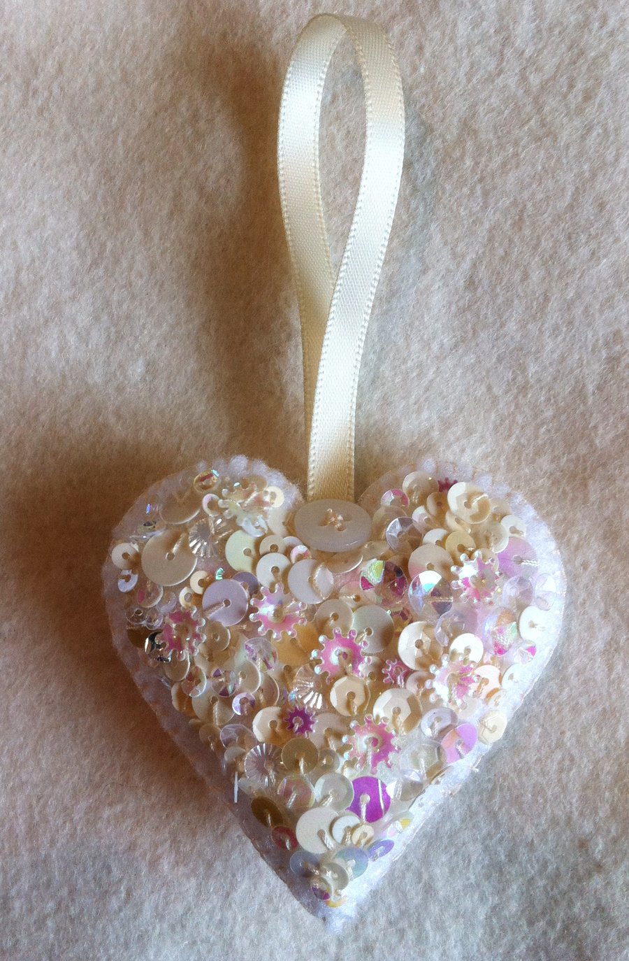Sparkle sequin button twinkling white heart wedding favour.decoration.keepsake.