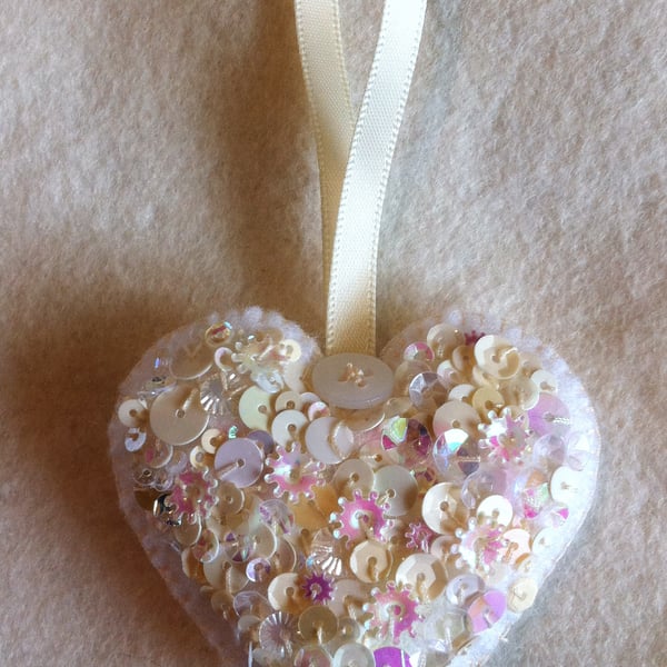 Sparkle sequin button twinkling white heart wedding favour.decoration.keepsake.