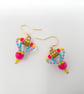 Bright Pink, Turquoise and Yellow Beaded Dangle Earrings  - Image 2
