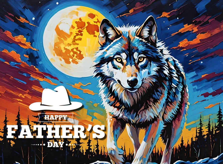 Wolf Moon Happy Father's Day Card A5