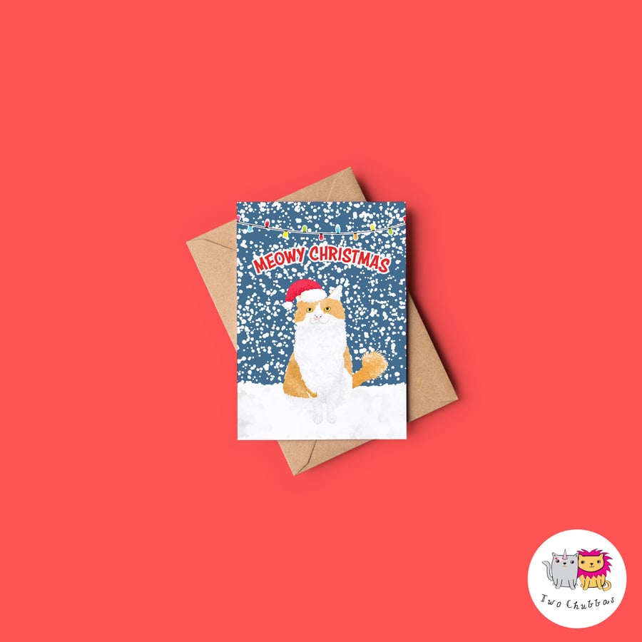 Image of Cat Christmas Card, A6 Christmas Card, Cute Animal Christmas Card
