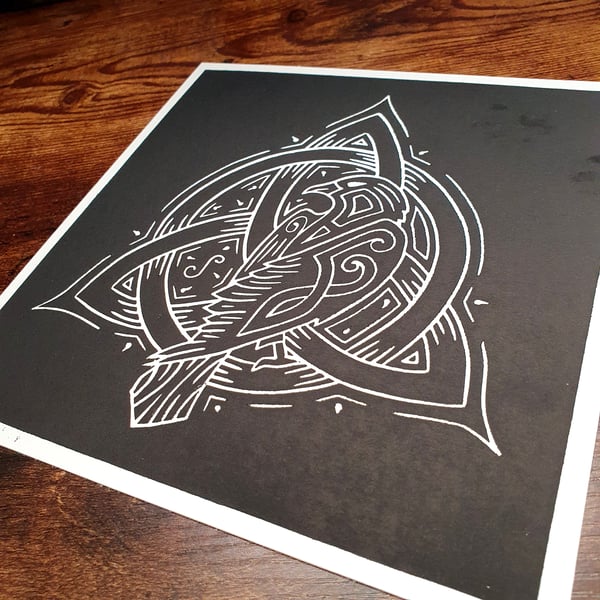 The Celtic Raven - Lino Print