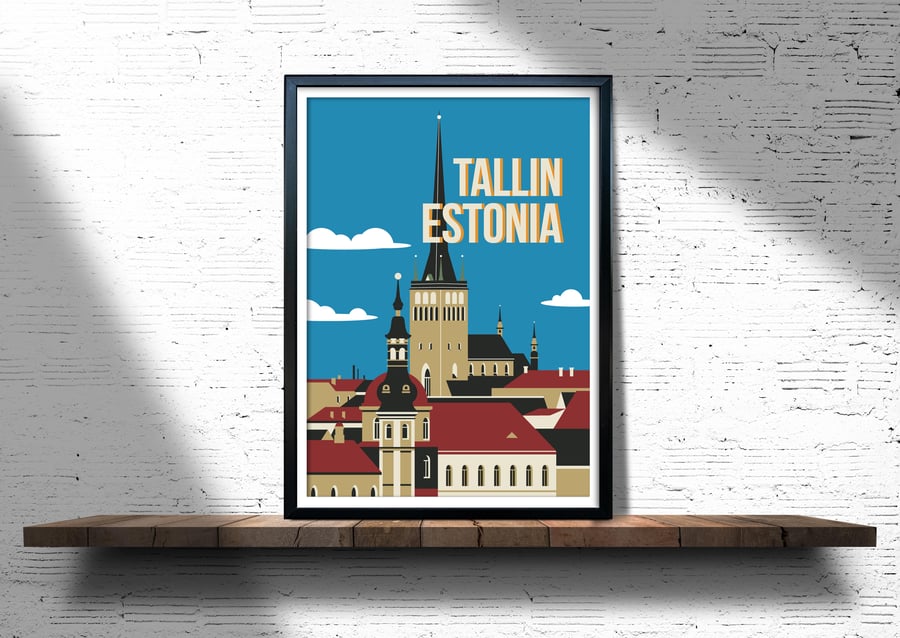 Tallin retro travel poster, Tallin city print, Estonia travel poster