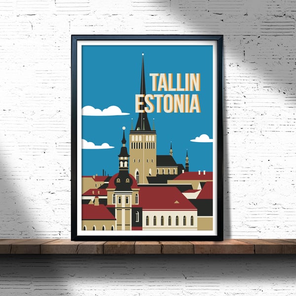 Tallin retro travel poster, Tallin city print, Estonia travel poster