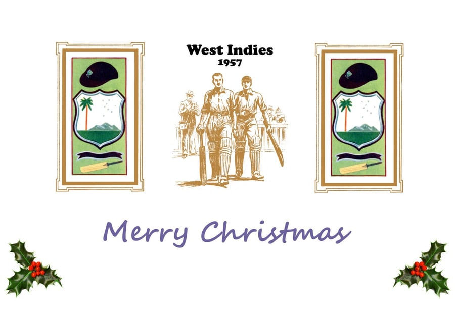 Christmas card cricket vintage 1957 West Indies badge design. FREE UK P&P