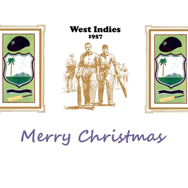 Christmas card cricket vintage 1957 West Indies badge design. FREE UK P&P