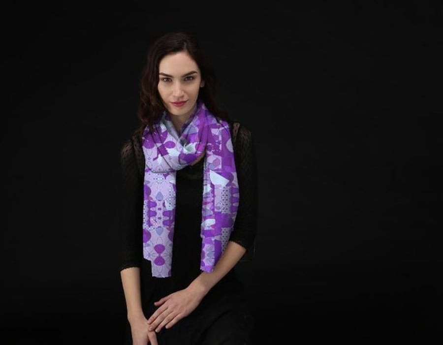 Luxurious Modal Scarf in an Original Print - Purple Papers