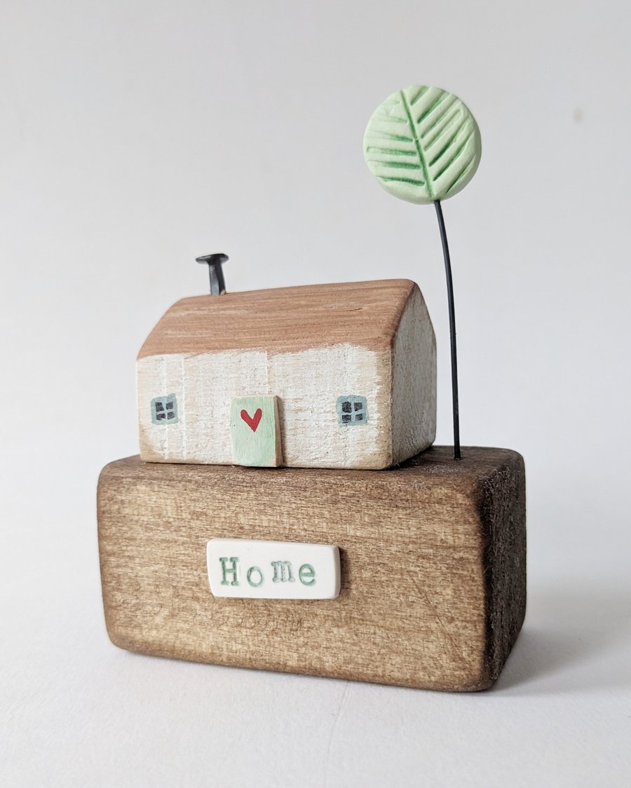 Little Wooden Cottage with Clay Tree 'Home'