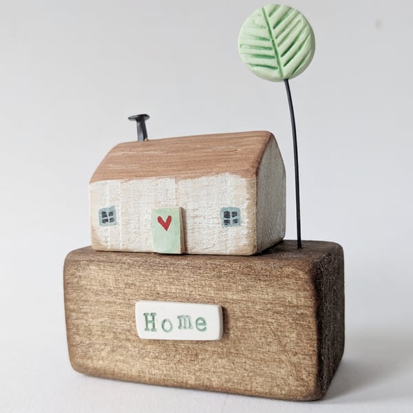Little Wooden Cottage with Clay Tree 'Home'