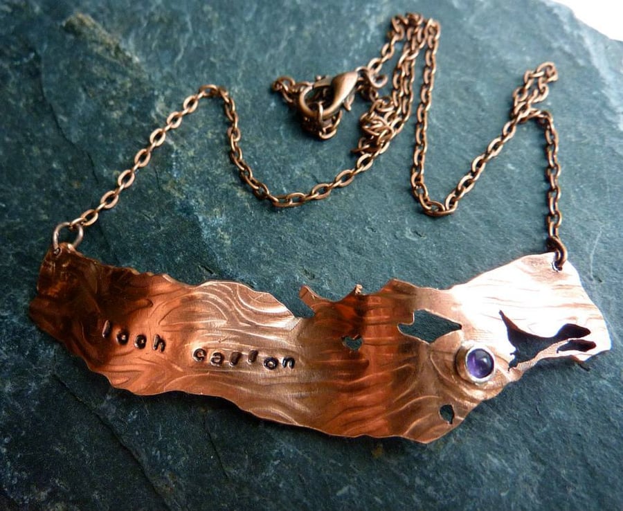 Copper or brass Lie of the Land brooch or pendant