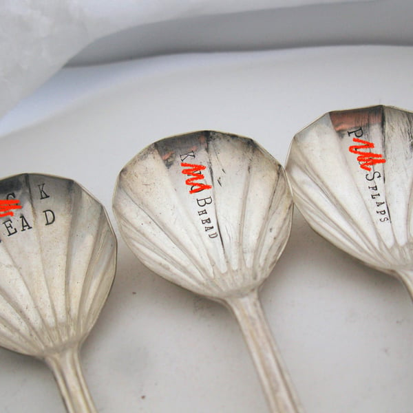 Vintage Spoons with Adult Rude Words, Set of Three
