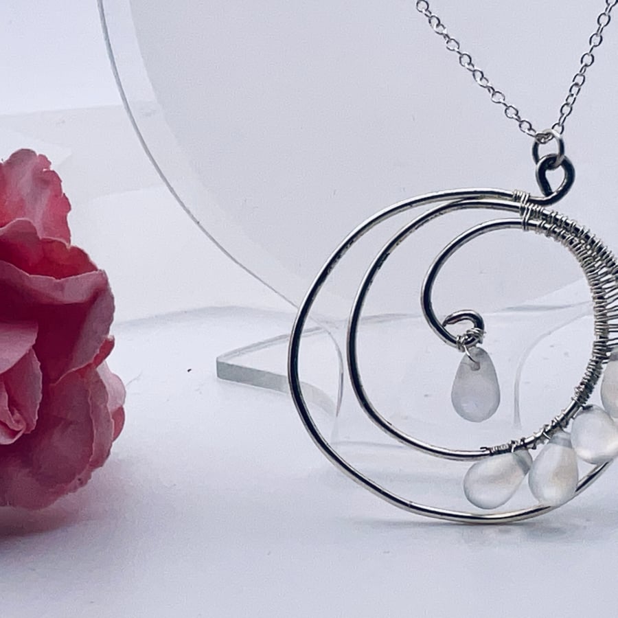 Sale price Frosted glass droplet spiral pendant in silver