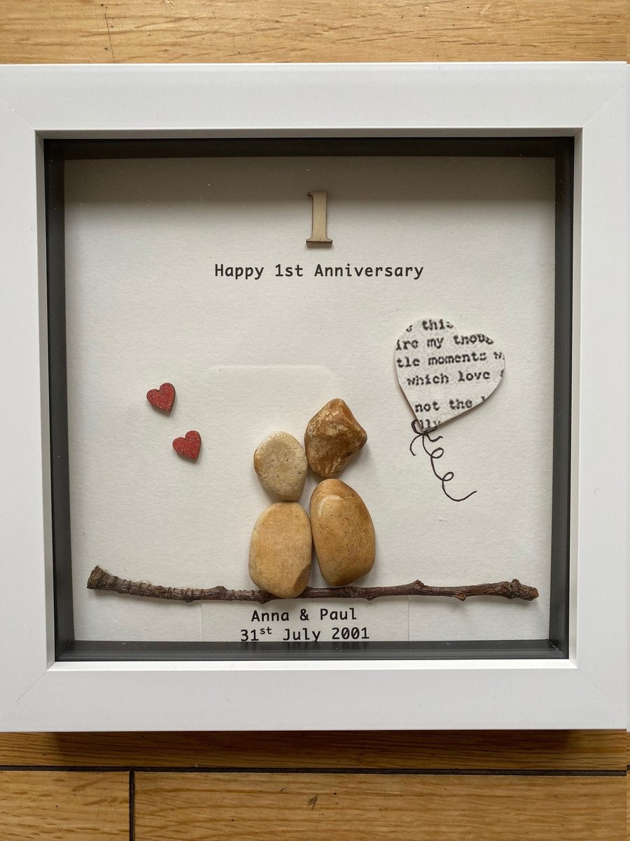 First Wedding Anniversary Pebble Artwork Frame, Paper Wedding Anniversary Gift, 