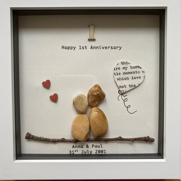 First Wedding Anniversary Pebble Artwork Frame, Paper Wedding Anniversary Gift, 