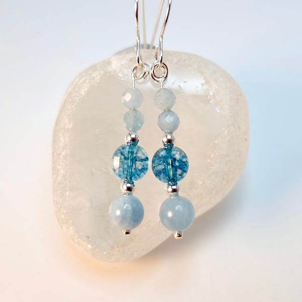 Aquamarine And Blue Kyanite Earrings - Handmade In Devon