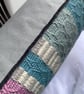 Patsy Cushion: Rose, Sky Blue & Seaglass Green. Handwoven in Wales - Image 2