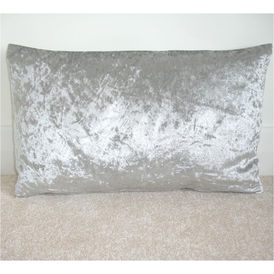 Crushed Velvet Silver 12x16 Oblong Cushion Pillow Cover 16"x12" Grey 40x30cm