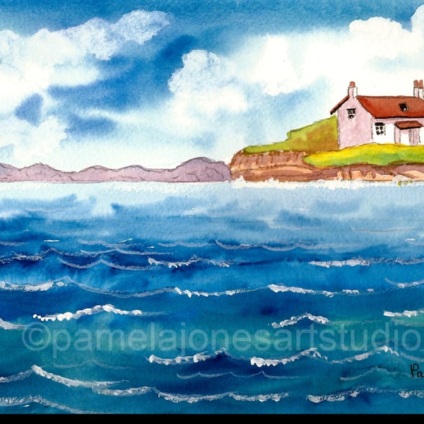 Cottages St Brides Bay, Pembrokeshire, Original Watercolour, in 14 x 11'' Mount