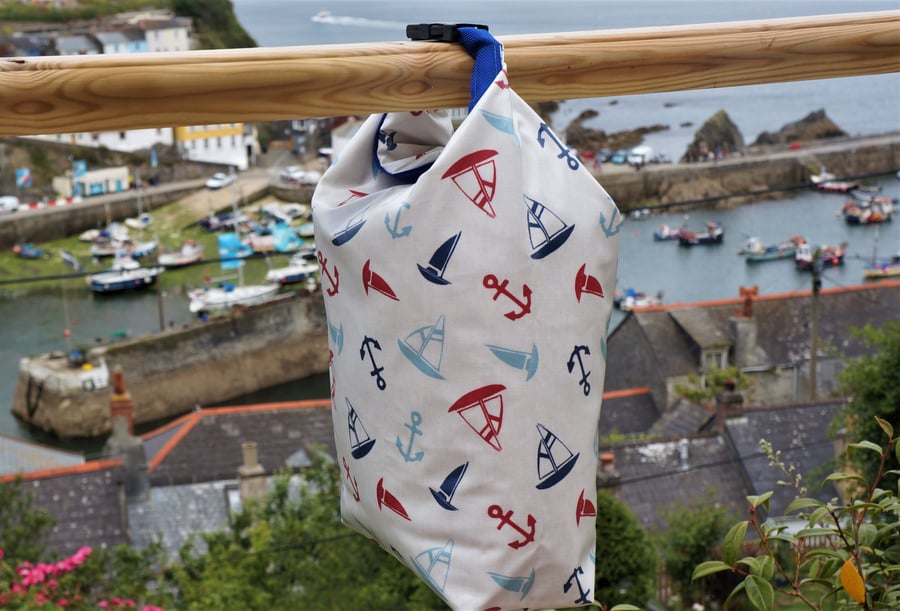 Small Oilcloth Bag For Swimming and Gym in Anchors Away!