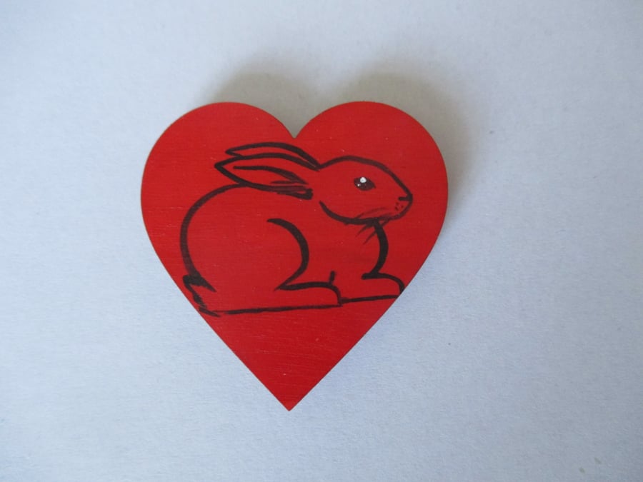 Fridge Magnet Bunny Rabbit Love Heart  Original Painting Wooden Heart Red