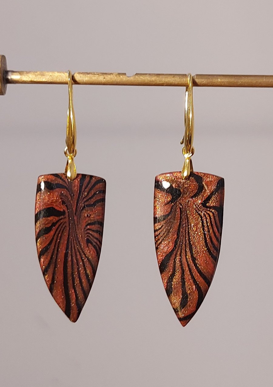 The Phoenix collection. Copper rouge and black shield drop earrings 
