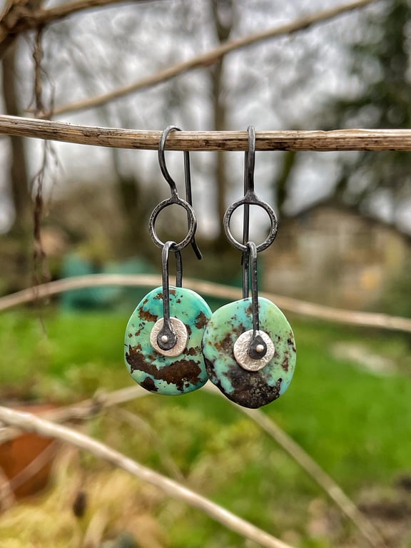 Sterling silver and freeform turquoise contemporary earrings