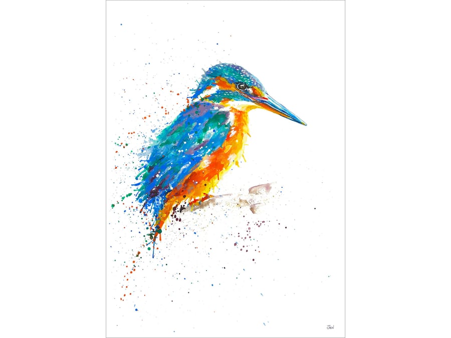 The Waiting Kingfisher watercolour print, bird painting