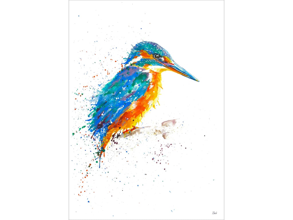 The Waiting Kingfisher watercolour print, bird painting