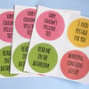 20 Pink, Yellow and Green Funny Christmas Card Seals, Stickers, Thank You Notes