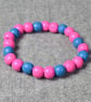 Pink and Blue Round Wooden Bead Elastic Bracelet