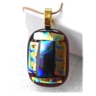 Plum Patchwork Dichroic Glass Pendant 203 gold plated chain