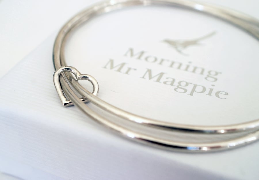 Love Hearts Double Bangle -Birthday gift - Anniversary gift for her