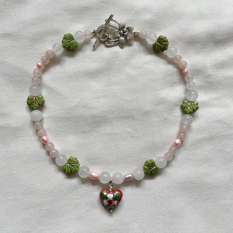 Baby Pink Rose Quartz Heart Necklace