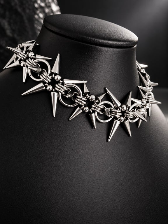 Gothic Punk Spiked Chainmail Choker Necklace Silver Metal Grunge Rock Statement