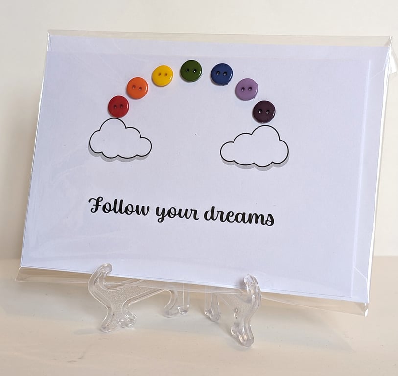 Follow your dreams button rainbow greetings card 