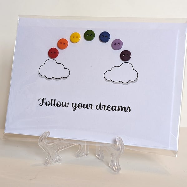 Follow your dreams button rainbow greetings card 