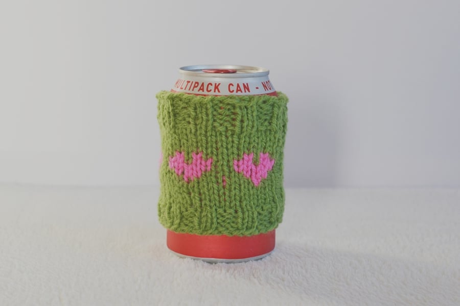 Apple Green and Pink Love Heart  Cosy Can Warmer  Holder  