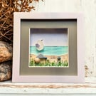 Sea Glass Seagull Desk Art - Original Watercolour with Beach Finds